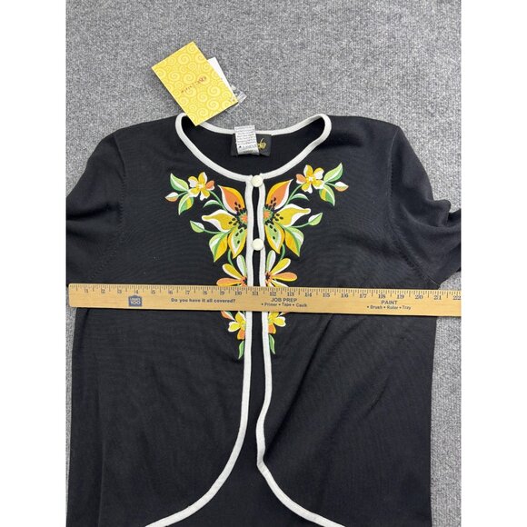 Bob Mackie Wearable Art Sweater Womens Large Black Embroidered Floral Cardigan - Picture 5 of 6